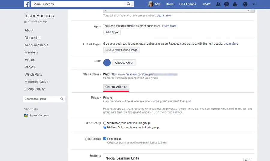 how to change facebook group url