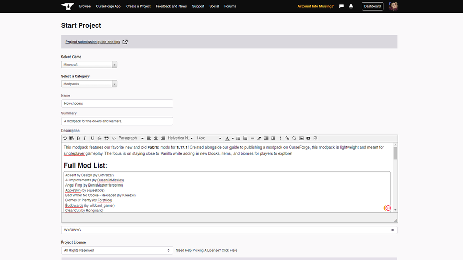 Exporting a Modpack for CurseForge Project Submission: CurseForge support