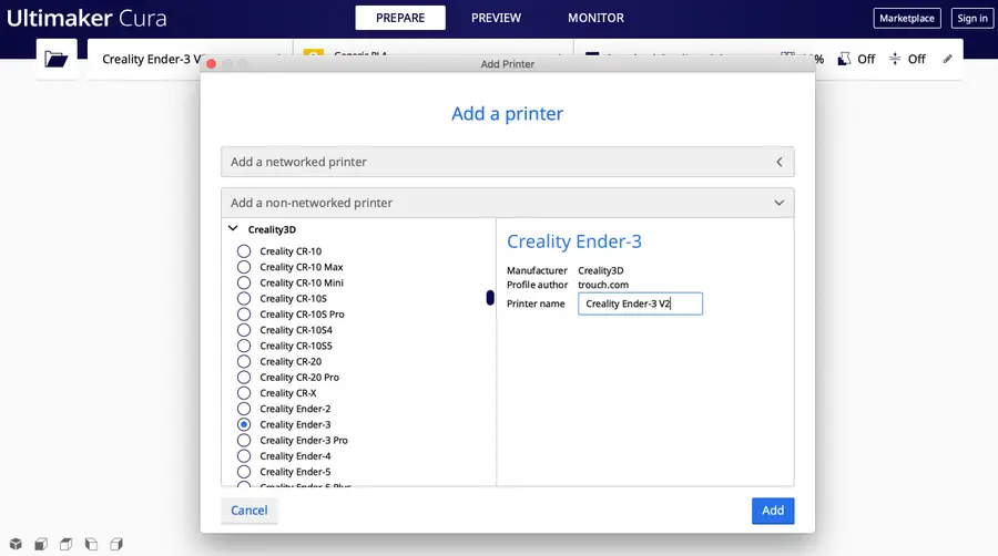 add the ender 3 printer